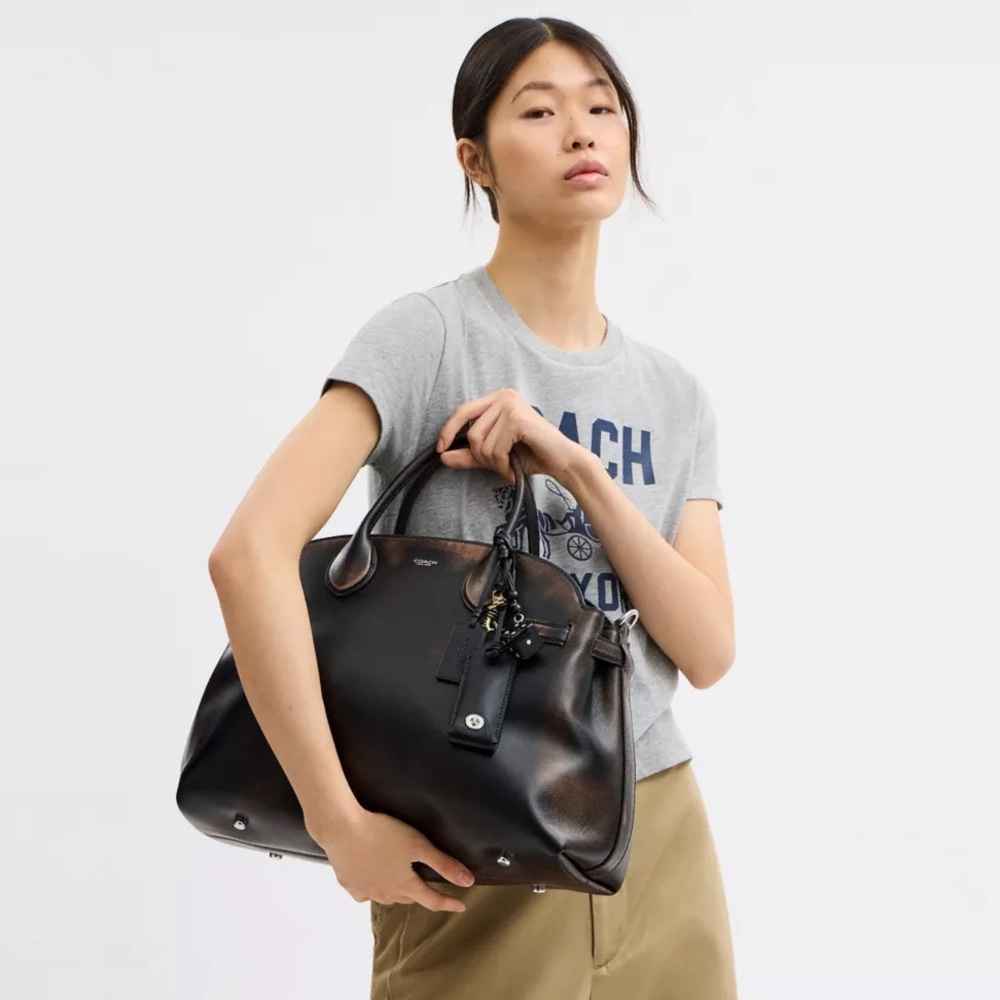 Coach Runway Empire Carryall 40 Bag in Hand Distressed Natural Grain Leather NWT - Picture 9 of 15